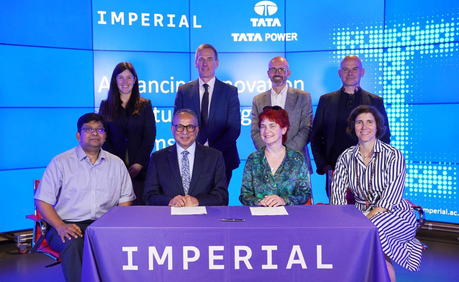 Dr. Praveer Sinha, CEO& Managing Director, Tata Power (second from left- black suit) and Professor Mary Ryan, Vice Provost (Research and Enterprise) at Imperial College, London during the signing of a Memorandum of Understanding (MoU) to explore collaboration in research, technology and knowledge exchange across key areas of the energy transition.